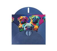 YYHWHJDE Blue Greeting Card Multiple Dogs Pop Art PUgs Pattern for Festive Birthday Party Invitation