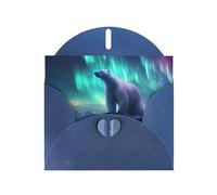 YYHWHJDE Blue Greeting Card Northern Lights Polar Bear Prints for Christmas, Children's Birthday, Valentine's Day, and Party Invitation