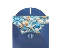 YYHWHJDE Blue Greeting Card Ocean Sea Beach Seashells Starfish Blue Pattern for Christmas, Children's Birthday, Valentine's Day, and Party Invitation