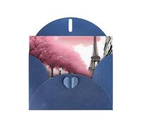 YYHWHJDE Blue Greeting Card Paris Street Eiffel Tower Pink Floral Pattern for Christmas, Children's Birthday, Valentine's Day, and Party Invitation