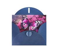 YYHWHJDE Blue Greeting Card Pink flower purple butterfly Pattern for Festive Birthday Party Invitation