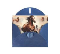 YYHWHJDE Blue Greeting Card Prancing Brown Horse Prints for Christmas, Children's Birthday, Valentine's Day, and Party Invitation