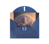 YYHWHJDE Blue Greeting Card Rainbow Behind The Mountains Pattern Perfect for Valentine's Day, Wedding Anniversary & Party Invitations