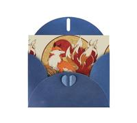 YYHWHJDE Blue Greeting Card Red Sun Nine-Tailed Fox Pattern Perfect for Valentine's Day, Wedding Anniversary & Party Invitations