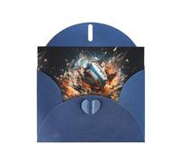 YYHWHJDE Blue Greeting Card Rugby on Fire Pattern Perfect for Valentine's Day, Wedding Anniversary & Party Invitations