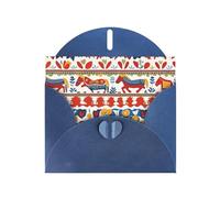 YYHWHJDE Blue Greeting Card Runner Swedish Dala Horse Folk Prints for Christmas, Children's Birthday, Valentine's Day, and Party Invitation