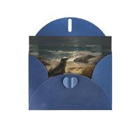 YYHWHJDE Blue Greeting Card Sea Lions On The Coast Pattern Perfect for Valentine's Day, Wedding Anniversary & Party Invitations