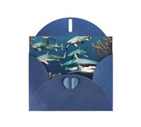 YYHWHJDE Blue Greeting Card Sharks under the sea Prints for Christmas, Children's Birthday, Valentine's Day, and Party Invitation