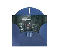 YYHWHJDE Blue Greeting Card Small train on tracks Pattern for Christmas, Children's Birthday, Valentine's Day, and Party Invitation