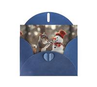 YYHWHJDE Blue Greeting Card Snowman Squirrel Pattern Perfect for Valentine's Day, Wedding Anniversary & Party Invitations