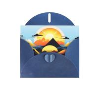 YYHWHJDE Blue Greeting Card Sunrise Mountain Pattern for Festive Birthday Party Invitation
