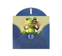 YYHWHJDE Blue Greeting Card The funny frog doing yoga Prints for Christmas, Children's Birthday, Valentine's Day, and Party Invitation
