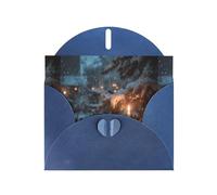 YYHWHJDE Blue Greeting Card The Lone Lamp Under The Cedars Pattern Perfect for Valentine's Day, Wedding Anniversary & Party Invitations