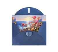 YYHWHJDE Blue Greeting Card Tulips By The Sea Pattern Perfect for Valentine's Day, Wedding Anniversary & Party Invitations