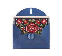 YYHWHJDE Blue Greeting Card Ukrainian Embroidery Style Rose Pattern for Christmas, Children's Birthday, Valentine's Day, and Party Invitation