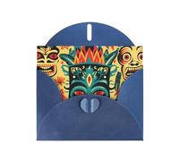 YYHWHJDE Blue Greeting Card Vintage Aloha Tiki Pattern Prints for Christmas, Children's Birthday, Valentine's Day, and Party Invitation