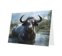 YYHWHJDE Blue Greeting Card Water Buffalo Pattern for Christmas, Children's Birthday, Valentine's Day, and Party Invitation