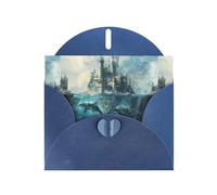 YYHWHJDE Blue Greeting Card Whale Under The Castle Pattern Perfect for Valentine's Day, Wedding Anniversary & Party Invitations