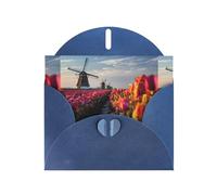 YYHWHJDE Blue Greeting Card Windmills In The Tulips Pattern Perfect for Valentine's Day, Wedding Anniversary & Party Invitations