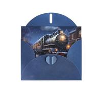 YYHWHJDE Blue Greeting Card Winter Christmas Snow Night Railway Train Prints for Christmas, Children's Birthday, Valentine's Day, and Party Invitation