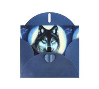 YYHWHJDE Blue Greeting Card wolf under moon Pattern Perfect for Valentine's Day, Wedding Anniversary & Party Invitations