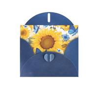 YYHWHJDE Blue Greeting Card yellow sunflowers with blue butterflies Pattern for Festive Birthday Party Invitation