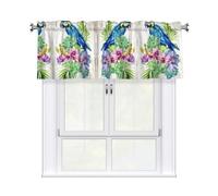 YYHWHJDE Blue Parrot in Flowers Prints Curtain Valance 54x18in - Filtered Light Kitchen Throw with Rod Pocket, Peach Skin Fabric Layer for Bathroom, Laundry & Breakfast Nooks