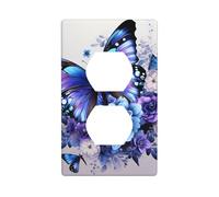 YYHWHJDE Blue Purple Flower Butterfly Pattern Double Socket Wall Panel Decorative is Durable and Suitable for Socket Light Switch Accessories 4.5x2.76in