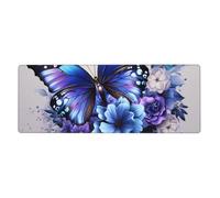 YYHWHJDE Blue Purple Flower Butterfly Picture Extra Large Mouse Pad, Computer Office Anti Slip Gaming Keyboard Thickened Version 12x31.5in