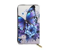 YYHWHJDE Blue Purple Flower Butterfly Picture Quality Leather Long Clutch Wallet Designed for Fashion Girls and Women Stylish 7.48 x 4.13 in