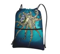 YYHWHJDE Blue Ringed Octopus Prints Drawstring Backpack - Lightweight Water-Resistant Sport Gym Bag with Zipper Pocket for Travel & Hiking