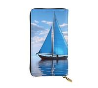 YYHWHJDE Blue Sailboat Printed Leather long clutch wallet Designed for fashion girls and women stylish and personalized 7.48 x 4.13 in, Black, One Size