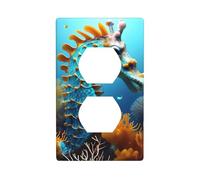 YYHWHJDE Blue Seahorse Picture Double Socket Wall Panel Decorative is Durable and Suitable for Socket Light Switch Accessories 4.5x2.76in
