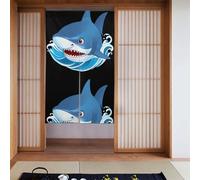 YYHWHJDE Blue shark in the waves Prints Curtain two Pieces Spliced 34x56in Fabric curtains, room dividers for Hanging Between Rooms, at Doorways