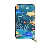 YYHWHJDE Blue underwater world of fish Pattern Leather long clutch wallet Designed for fashion girls and women stylish and personalized 7.48 x 4.13 in, Black, One Size