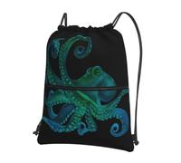 YYHWHJDE Blue Watercolor Octopus Prints Drawstring Backpack - Water-Resistant Polyester Throw Bag for Gym, Travel & Hiking - Lightweight, Durable & Compact