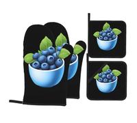 YYHWHJDE Blueberries in A Cup Prints Waterproof Oven Throw Set of 4 with Heat Resistance & Easy Clean Kitchen Layers for Pot, Pan & Grill
