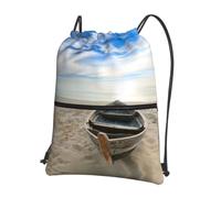 YYHWHJDE Boat Beach Sunrise Time Prints Drawstring Backpack - Lightweight Waterproof Gym Bag with Zipper Pocket - Ideal for Travel, Yoga & Sports