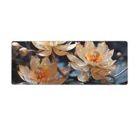 YYHWHJDE Bohemian White Lotus Pattern Extra Large Mouse Pad, Computer Office Anti Slip Gaming Keyboard Thickened Version 12x31.5in
