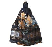 YYHWHJDE Bohemian White Lotus Prints Halloween Adult Hooded Cloak for Parties and Costumes
