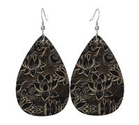 YYHWHJDE Boho Gold Lotus Flowers Prints Teardrop Leather Earrings - Lightweight Dangle Earrings for Women, Vivid Faux Leather Drops with Silver Plated Hooks, Chic Jewelry for Parties & Gifts