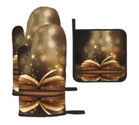 YYHWHJDE Book Under The Light Prints Kitchen Baking Set | Throw Gloves & Pot Cover - Durable Oven Mitts for BBQ Grilling & Microwave Use Book Under The Light Pattern
