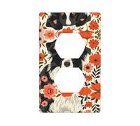 YYHWHJDE Border Collie Florals Picture Double Socket Wall Panel Electrical Socket Cover Plate is Shatter Resistant and Durable 4.5x2.76in