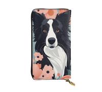 YYHWHJDE Border Collie Florals Printed Leather long clutch wallet Designed for fashion girls and women stylish and personalized 7.48 x 4.13 in, Black, One Size