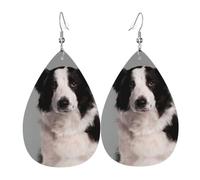 YYHWHJDE Border Collie Prints Teardrop Leather Earrings - Vibrant Dangle Layers for Women, Lightweight Fashion Jewelry for Parties & Everyday Wear