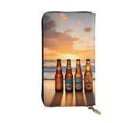 YYHWHJDE Bottles Beer Beach Sunset Time Printing Quality Leather Long Clutch Wallet Designed for Fashion Girls and Women Stylish 7.48 x 4.13 in