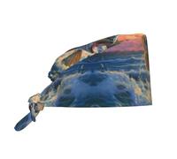 YYHWHJDE Bouffant Scrub Caps bass Fishing Wave Prints - Adjustable Surgical Caps for Men and Women Black