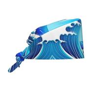 YYHWHJDE Bouffant Scrub Caps Cartoon Blue sea Wave Prints - Adjustable Surgical Caps for Men and Women