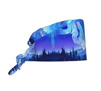YYHWHJDE Bouffant Scrub Caps Gorgeous Northern Lights Prints - Adjustable Surgical Caps for Men and Women Black