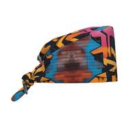 YYHWHJDE Bouffant Scrub Caps Graffiti Hip Hop Pattern - Adjustable Surgical Caps for Men and Women Black